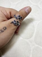 Black Zirconium leaf silver ring