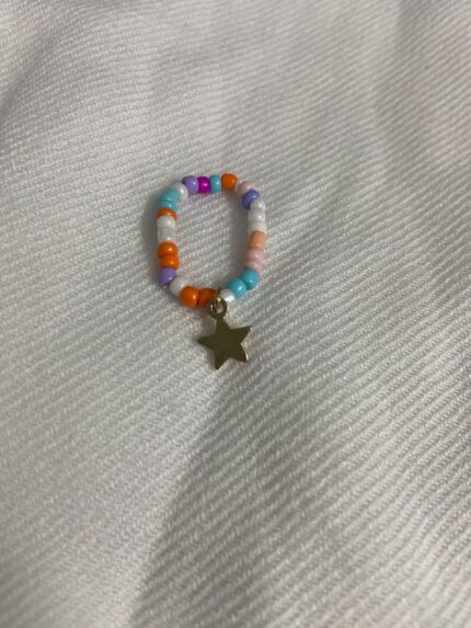 Multicolor beaded dangling star ring