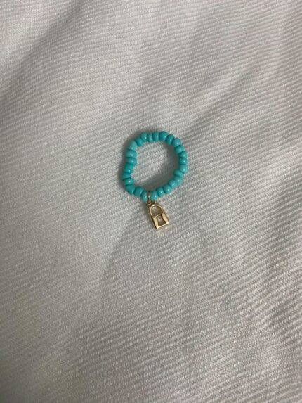 Blue beaded dangling lock ring