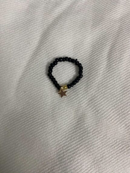 Black beaded dangling star ring