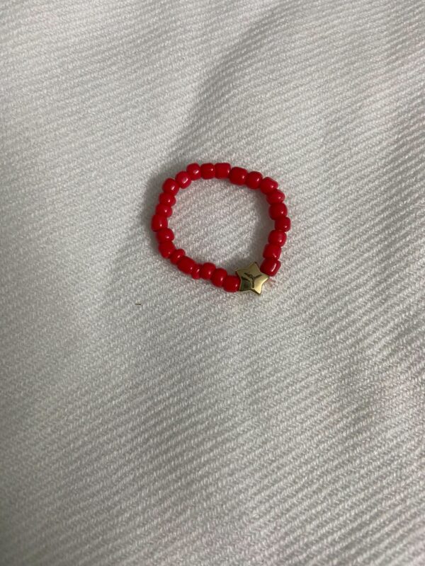 Red beaded star charm ring