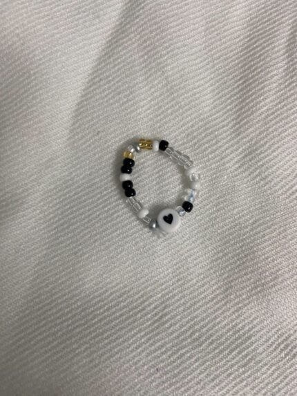 Multicolor beaded heart charm ring