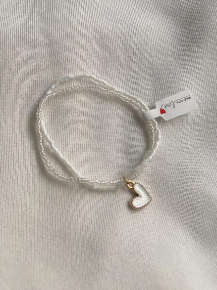 White peace beaded bracelet with heart charm
