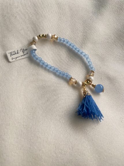 Ocean blue beaded bracelet with tassel