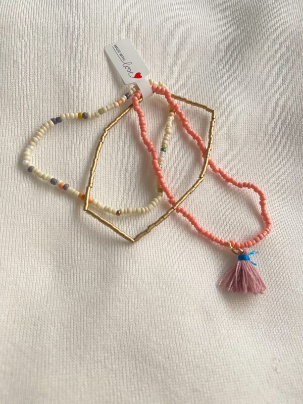 Peachy bloom beaded bracelet with tassel (pack of 3)