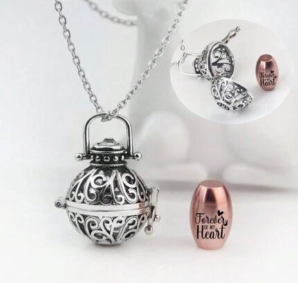 Hollow flower with in my heart jar necklace (silver)