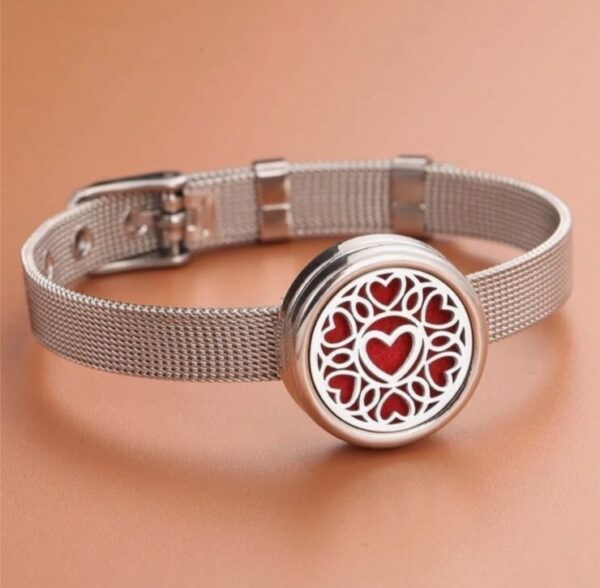 Aromadiffuser watch strap bracelet (silver, heart flower)