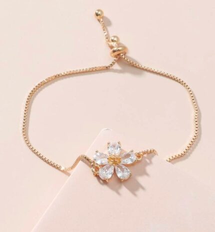 Copper and cubic zirconia adjustable drawstring bracelet (gold)