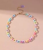 Multicolor resin block chain necklace