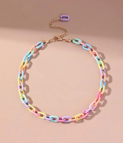Multicolor resin block chain necklace