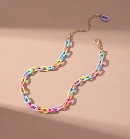 Multicolor resin block chain necklace