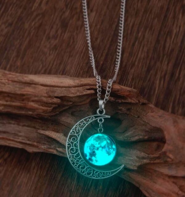 Moon glow in the dark pendant necklace