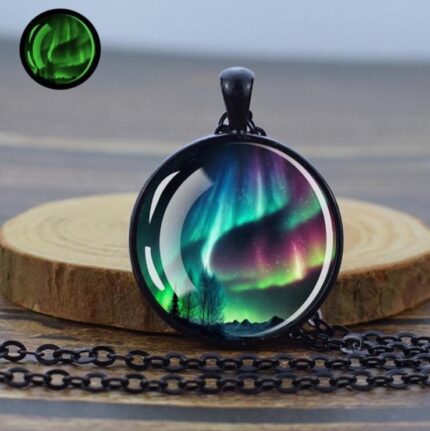Aurora borealis glow in the dark pendant necklace