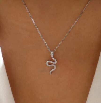 Rhinestone snake charm necklace