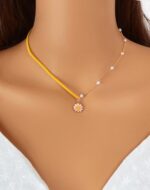 Faux leather pearl with daisy charm pendant necklace (yellow)