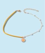 Faux leather pearl with daisy charm pendant necklace (yellow)