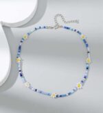 Daisy flower crystal beaded necklace (blue hue)