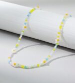 Daisy flower crystal beaded necklace (lime chime)