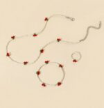 Adorable cherry beaded necklace, bracelet & ring set (white)