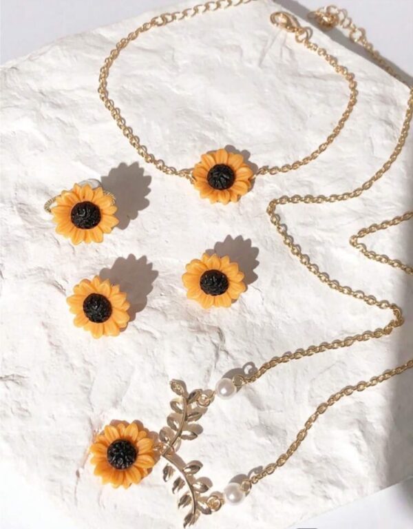 Sunflower necklace, bracelet, earring & ring set