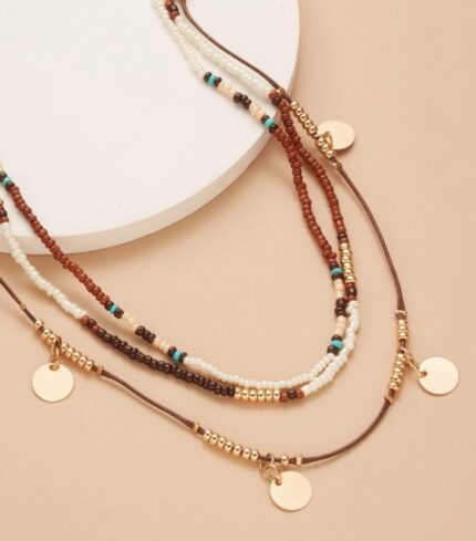 Boho 3 layered brown neutral necklace