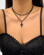 Gothic black vintage double layer chain necklace (pack of 2)