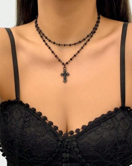 Gothic black vintage double layer chain necklace (pack of 2)