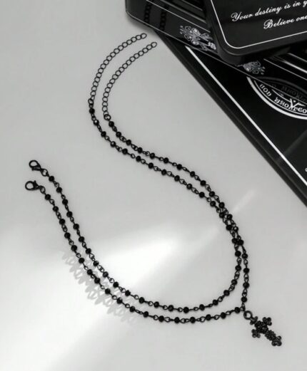 Gothic black vintage double layer chain necklace (pack of 2)