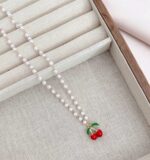 Faux pearl cherry fruity necklace