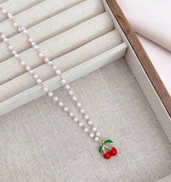 Faux pearl cherry fruity necklace