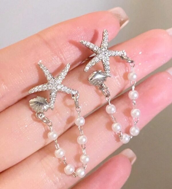Starfish shell & pearl earrings