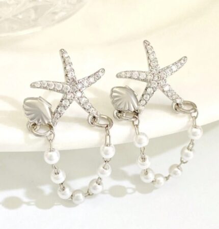 Starfish shell & pearl earrings