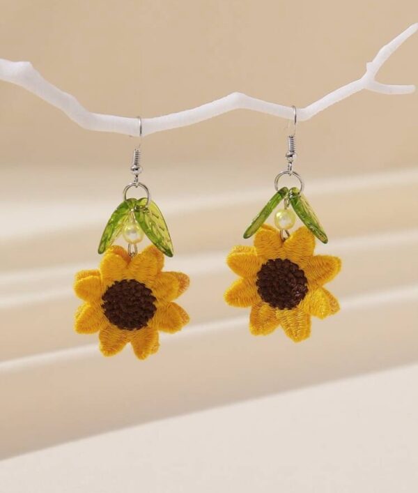 Crochet sunflower drop earrings