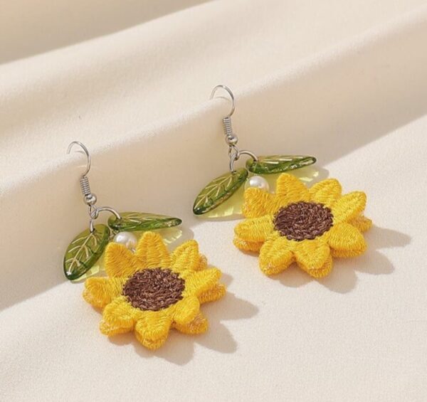 Crochet sunflower drop earrings