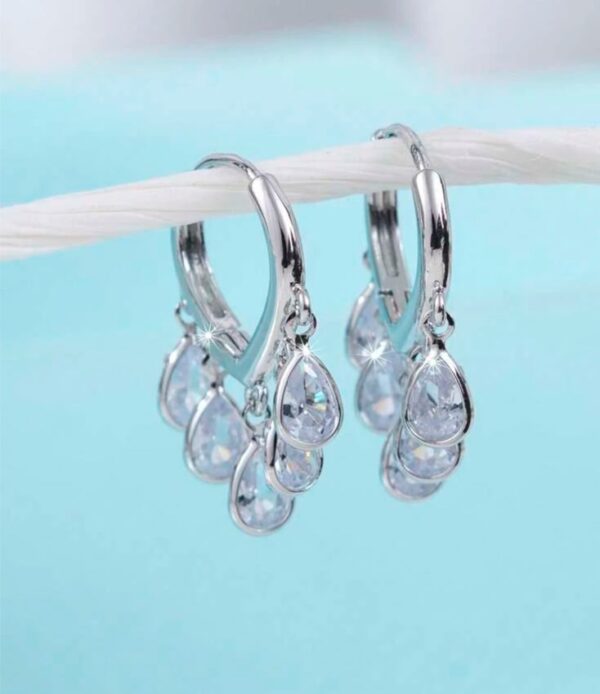 Zirconia stone water drop dangling hoops