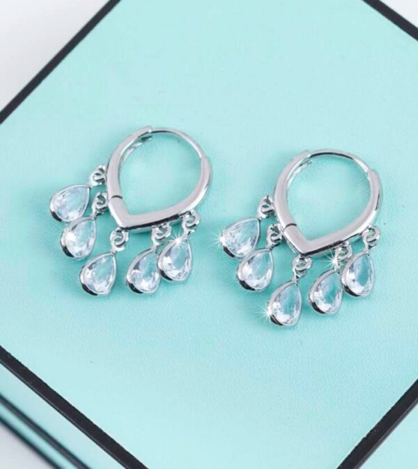 Zirconia stone water drop dangling hoops - Image 2