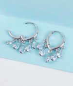 Zirconia stone water drop dangling hoops