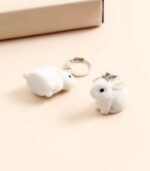 White bunny rabbit huggie earrings