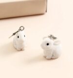 White bunny rabbit huggie earrings