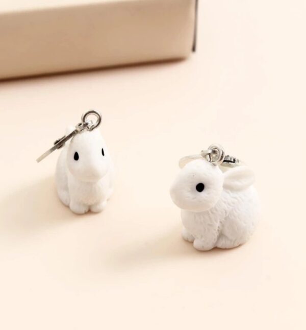White bunny rabbit huggie earrings