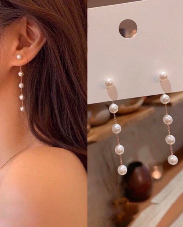 Faux pearl long chain earrings