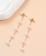 Faux pearl long chain earrings