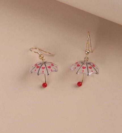 Resin miniature heart umbrella 3D drop earrings