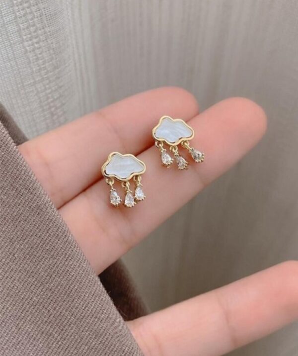 Zirconia stone cloud & rain drop earrings - Image 2