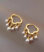 Elegant premium gold cloud huggie hoops with pearl dangles