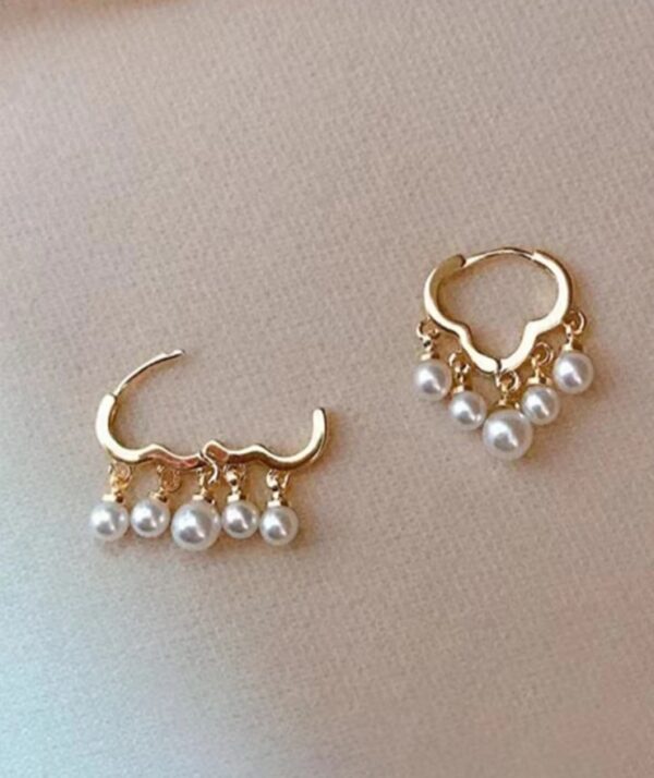 Elegant premium gold cloud huggie hoops with pearl dangles - Image 2
