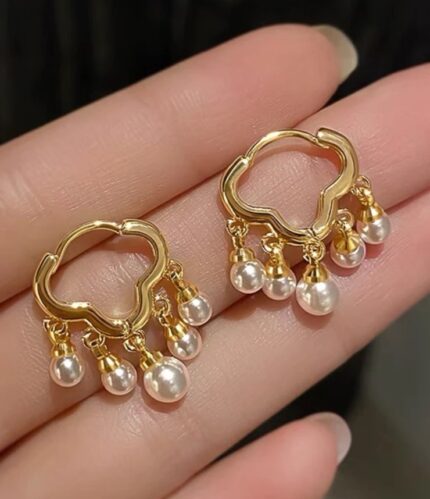 Elegant premium gold cloud huggie hoops with pearl dangles