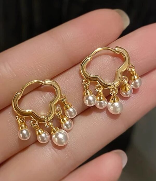 Elegant premium gold cloud huggie hoops with pearl dangles