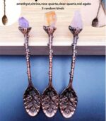 Natural Crystal Raw gemstone floral carved copper spoon