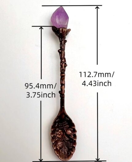 Natural Crystal Raw gemstone floral carved copper spoon